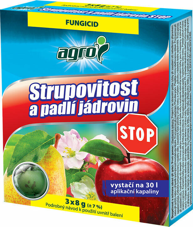 Fungicid se systémovým účinkem proti strupovitosti a padlí jádrovin - Strupovitost a padlí jádrovin STOP 3 x 8 g