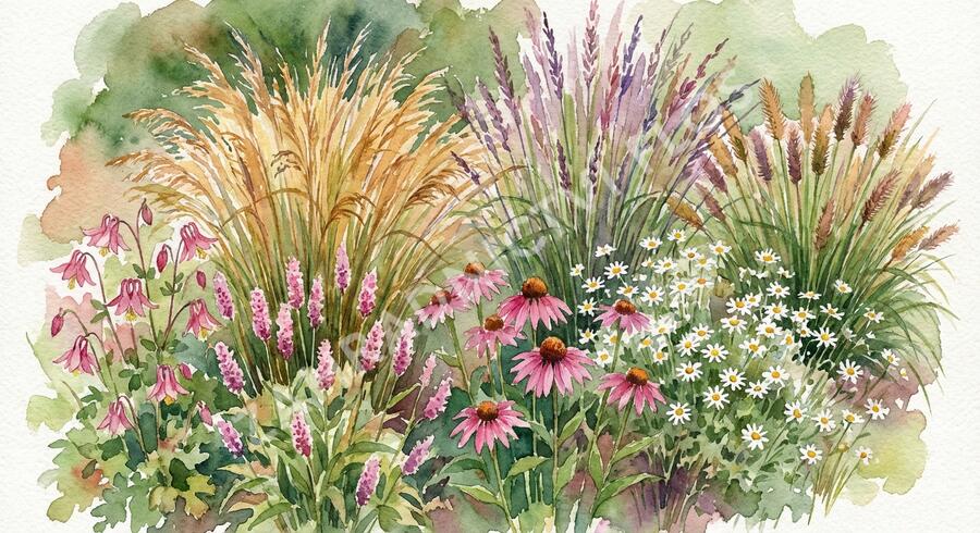 Trvalkový záhon na slunce a do polostínu Kouzlo trav - Kouzlo trav