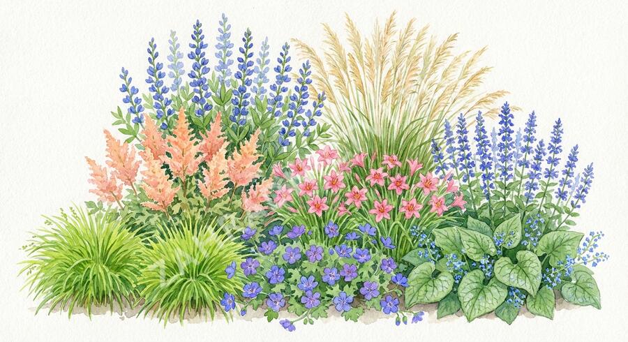 Trvalkový záhon do polostínu Barevná nezávislost - Barevná nezávislost