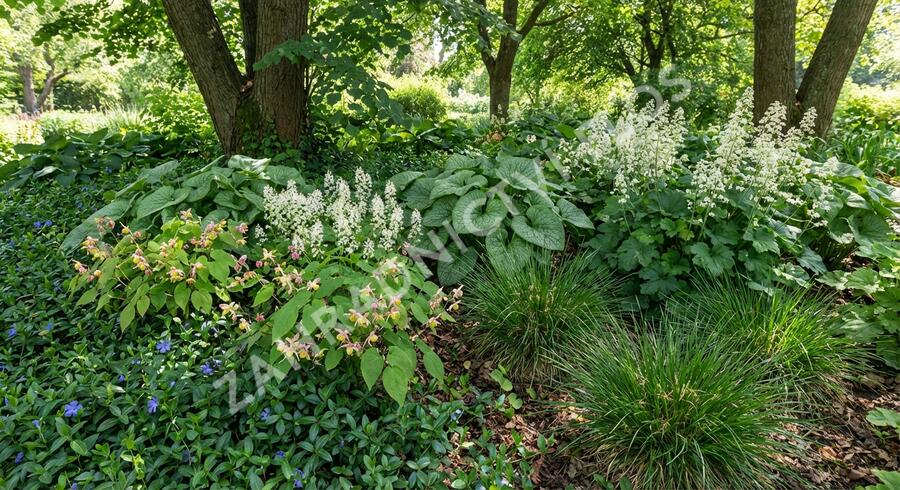 Trvalkový záhon do polostínu Podrost stromů - Podrost stromů