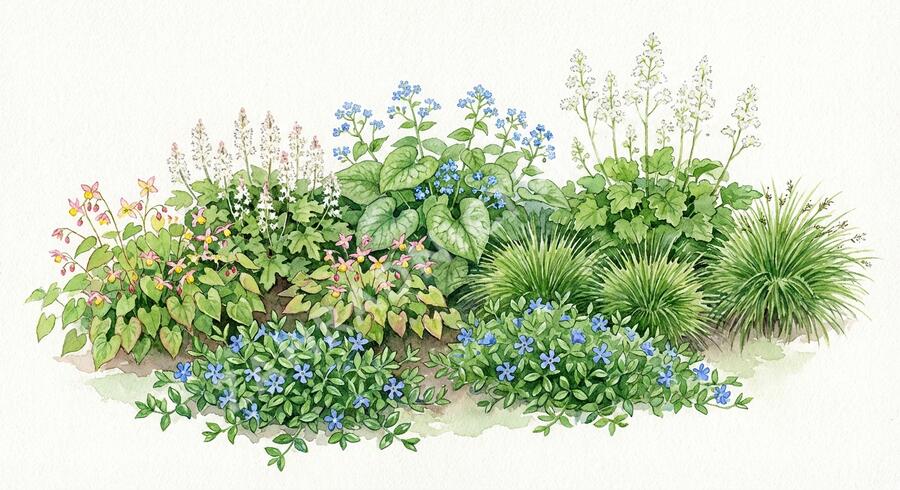 Trvalkový záhon do polostínu Podrost stromů - Podrost stromů