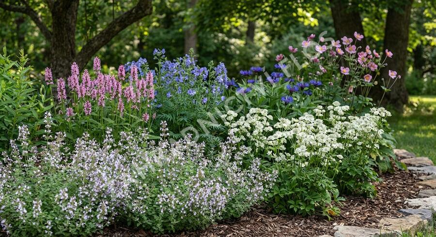 Trvalkový záhon do polostínu Polostinná zahrada - Polostinná zahrada
