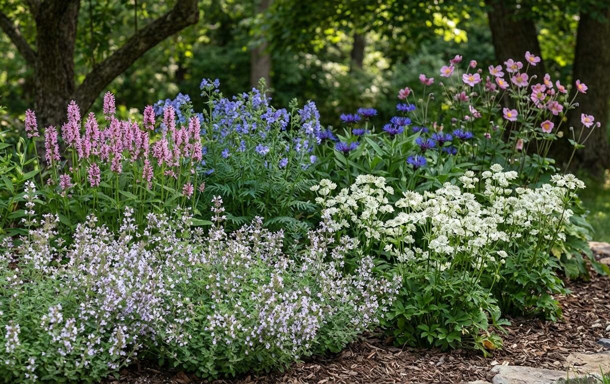 Trvalkový záhon do polostínu Polostinná zahrada - Polostinná zahrada