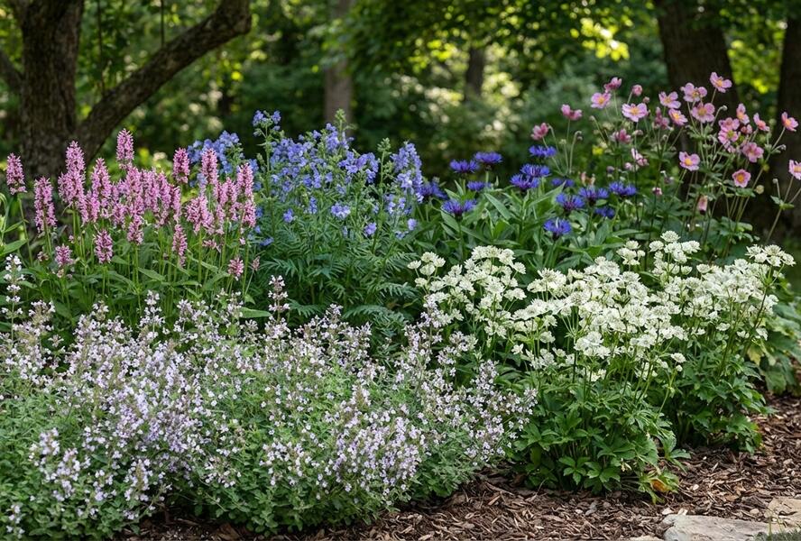 Trvalkový záhon do polostínu Polostinná zahrada - Polostinná zahrada