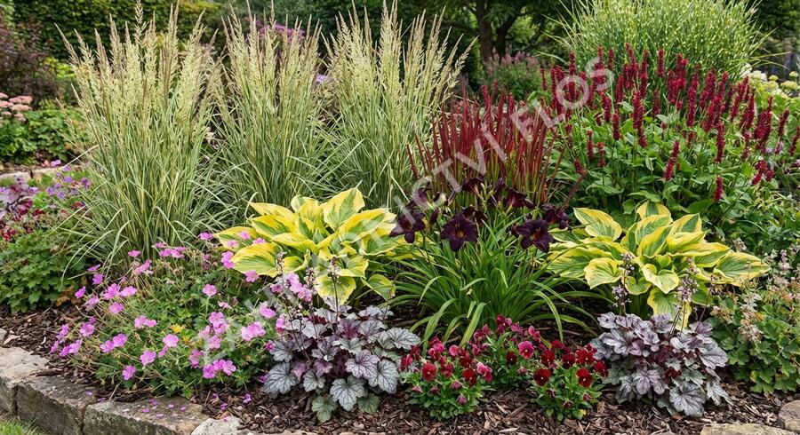 Trvalkový záhon do polostínu Rubínový závoj - Rubínový závoj