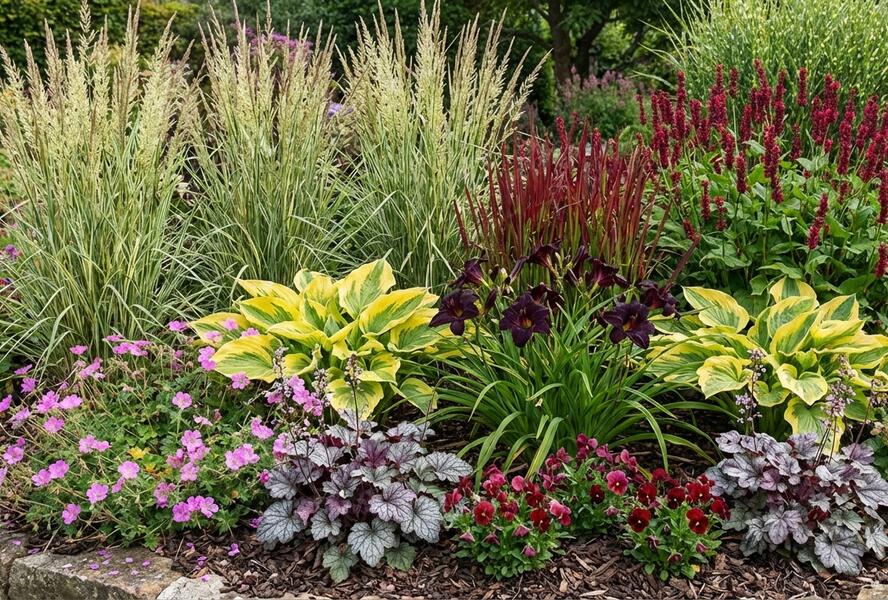 Trvalkový záhon do polostínu Rubínový závoj - Rubínový závoj