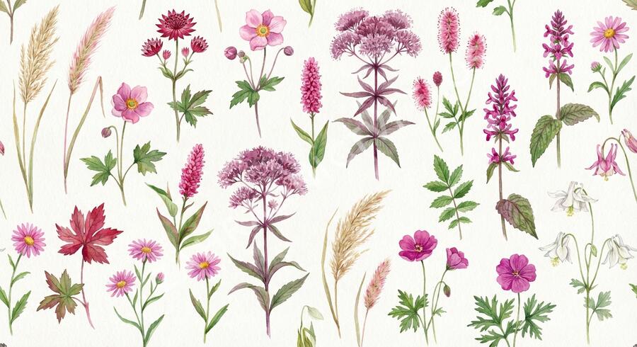 Trvalkový záhon do polostínu Růžový balet - Růžový balet