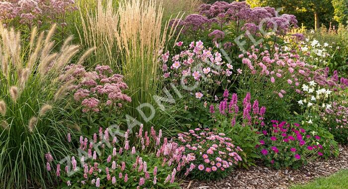 Trvalkový záhon do polostínu Růžový balet - Růžový balet