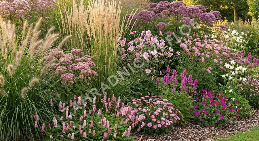 Trvalkový záhon do polostínu Růžový balet - Růžový balet