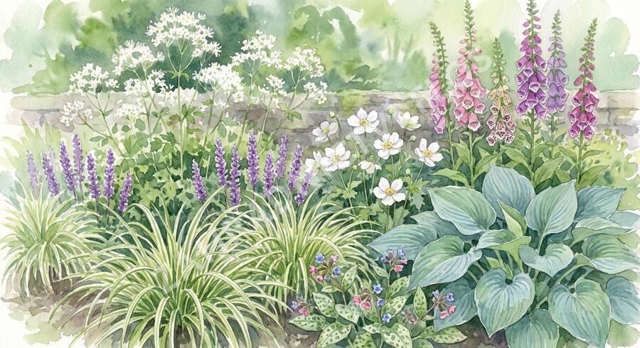 Trvalkový záhon do stínu Stinné místo - Stinné místo