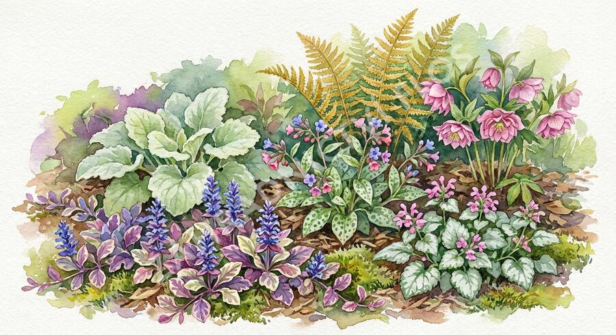 Trvalkový záhon do stínu Stinný klid - Stinný klid