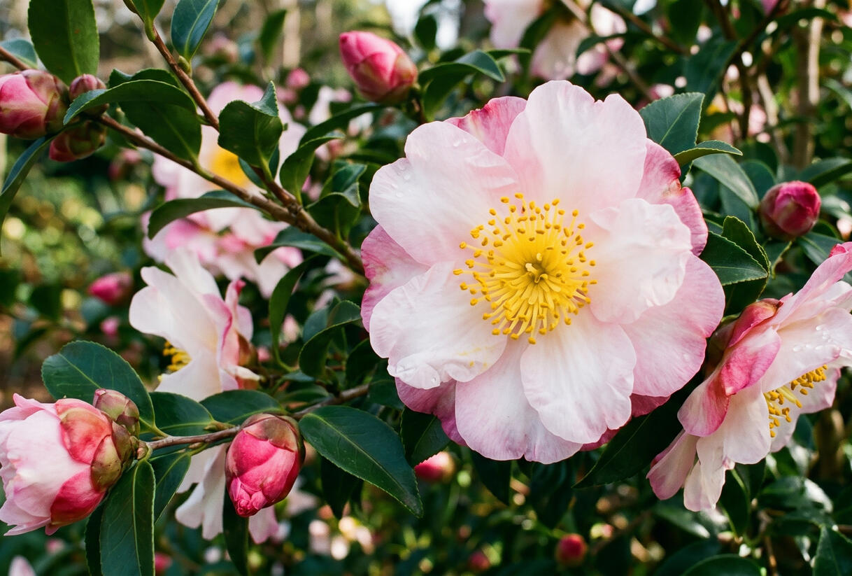 Kamélie sazanka 'Hinode-gumo' - Camellia sasanqua 'Hinode-gumo'