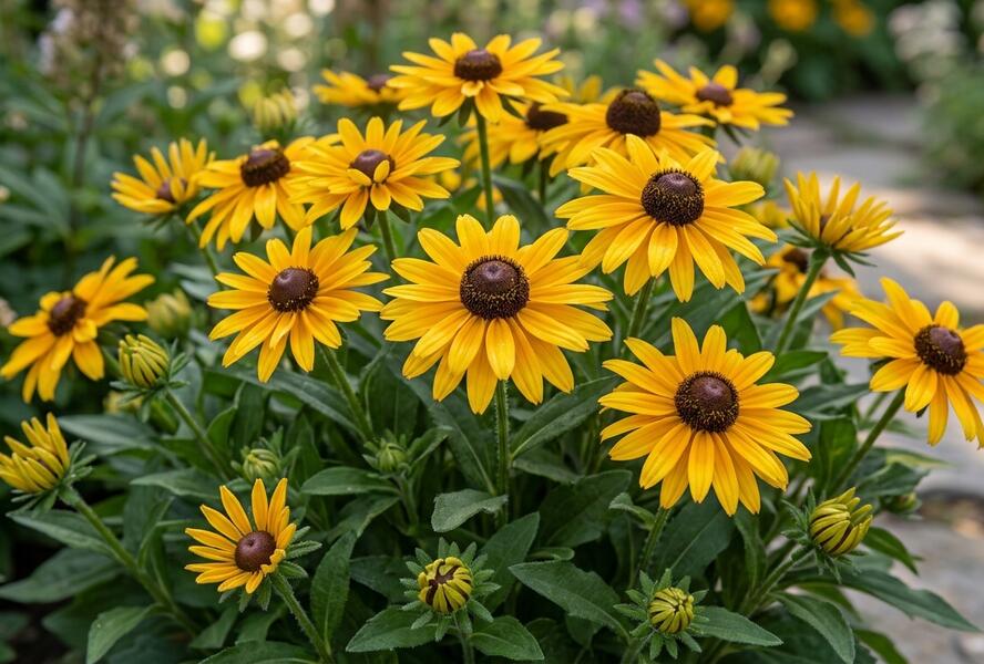 Třapatka zářivá 'Little Summer Pearls Yellow' - Rudbeckia fulgida 'Little Summer Pearls Yellow'